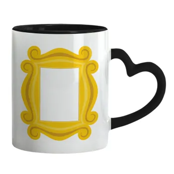 Friends frame, Κούπα καρδιά χερούλι μαύρη, κεραμική, 330ml