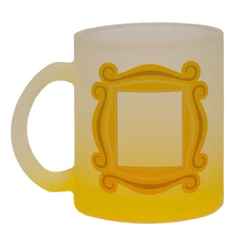 Friends frame, Κούπα γυάλινη δίχρωμη με βάση το κίτρινο ματ, 330ml