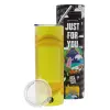 Neon Yellow Travel Tumbler, with metal straw (Stainless steel 304 Food grade, BPA free, 600ml)