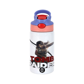 Tomb raider, Παιδικό παγούρι θερμό, ανοξείδωτο, με καλαμάκι ασφαλείας, ροζ/μωβ (350ml)
