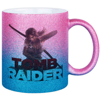 Tomb raider, Κούπα Χρυσή/Μπλε Glitter, κεραμική, 330ml