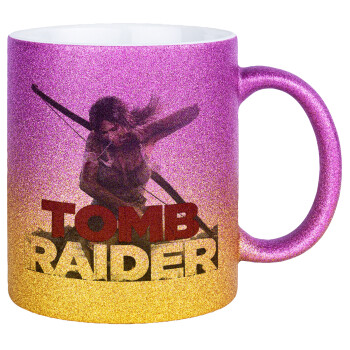 Tomb raider, Κούπα Χρυσή/Ροζ Glitter, κεραμική, 330ml
