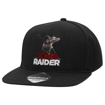 Tomb raider, Καπέλο Ενηλίκων Flat Snapback Μαύρο, (POLYESTER, ΕΝΗΛΙΚΩΝ, UNISEX, ONE SIZE)