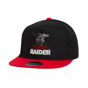 Tomb raider, Children's Flat Snapback Hat, Black/Red (100% COTTON, CHILDREN'S, UNISEX, ONE SIZE)