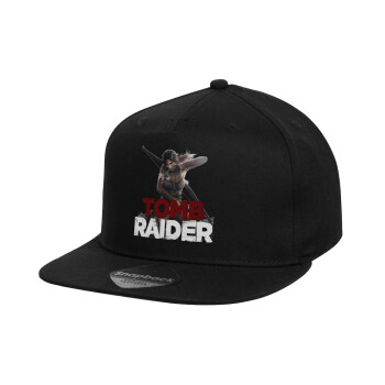 Tomb raider, Καπέλο παιδικό Flat Snapback, Μαύρο (100% ΒΑΜΒΑΚΕΡΟ, ΠΑΙΔΙΚΟ, UNISEX, ONE SIZE)