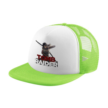 Tomb raider, Καπέλο παιδικό Soft Trucker με Δίχτυ ΠΡΑΣΙΝΟ/ΛΕΥΚΟ (POLYESTER, ΠΑΙΔΙΚΟ, ONE SIZE)