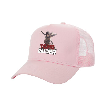 Tomb raider, Καπέλο Παιδικό Structured Trucker, με Δίχτυ, ΡΟΖ (100% ΒΑΜΒΑΚΕΡΟ, ΠΑΙΔΙΚΟ, UNISEX, ONE SIZE)