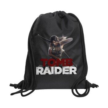 Tomb raider, Τσάντα πλάτης πουγκί GYMBAG Μαύρη, με τσέπη (40x48cm) & χονδρά κορδόνια