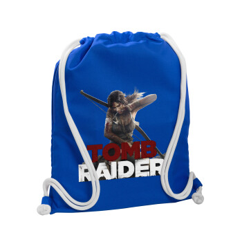 Tomb raider, Τσάντα πλάτης πουγκί GYMBAG Μπλε, με τσέπη (40x48cm) & χονδρά κορδόνια