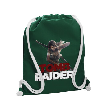 Tomb raider, Backpack pouch GYMBAG BOTTLE GREEN, with pocket (40x48cm) & thick white cords