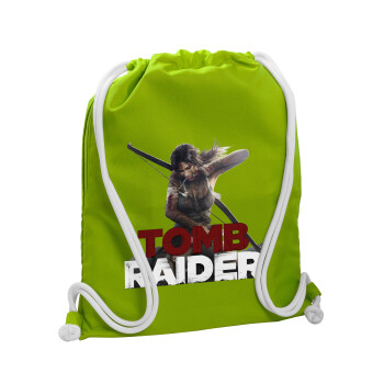 Tomb raider, Τσάντα πλάτης πουγκί GYMBAG LIME GREEN, με τσέπη (40x48cm) & χονδρά κορδόνια