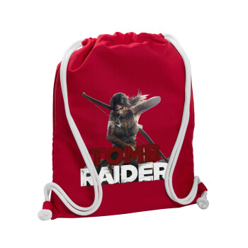Tomb raider, Τσάντα πλάτης πουγκί GYMBAG Κόκκινη, με τσέπη (40x48cm) & χονδρά κορδόνια