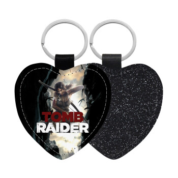 Tomb raider, Μπρελόκ PU δερμάτινο glitter καρδιά ΜΑΥΡΟ