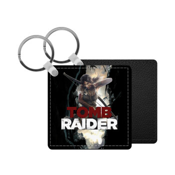 Tomb raider, Μπρελόκ Δερματίνη, τετράγωνο ΜΑΥΡΟ (5x5cm)