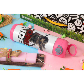 Tomb raider, Easter candle, Childrens hot water bottle, stainless steel, with safety straw, PINK (500ml)