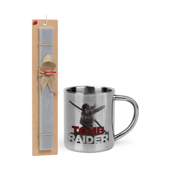 Tomb raider, Easter Set, metallic thermal cup (300ml) & Easter aromatic flat candle (30cm) (GRAY)