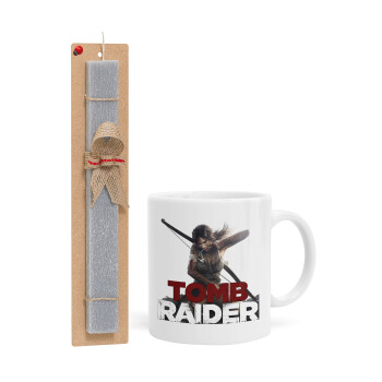 Tomb raider, Easter Set, Ceramic Cup (330ml) & Easter aromatic flat candle (30cm) (GRAY)