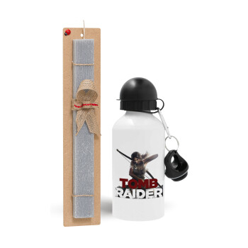 Tomb raider, Easter Set, metallic aluminum water bottle (500ml) & aromatic flat Easter candle (30cm) (GRAY)