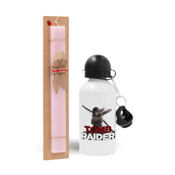 Tomb raider, Easter Set, metallic aluminum bottle (500ml) & aromatic flat Easter candle (30cm) (PINK)