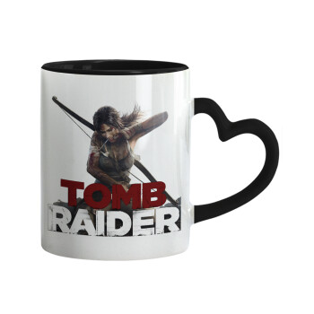 Tomb raider, Mug heart black handle, ceramic, 330ml