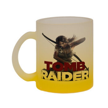 Tomb raider, Κούπα γυάλινη δίχρωμη με βάση το κίτρινο ματ, 330ml