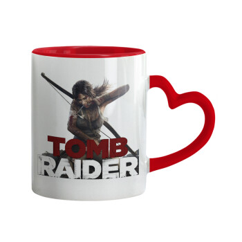 Tomb raider, Mug heart red handle, ceramic, 330ml