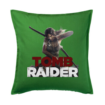 Tomb raider, Μαξιλάρι καναπέ Πράσινο 100% βαμβάκι, περιέχεται το γέμισμα (50x50cm)