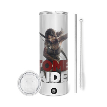 Tomb raider, Eco friendly stainless steel tumbler 600ml, with metal straw & cleaning brush
