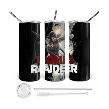 Tomb raider, 360 Eco friendly ποτήρι θερμό (tumbler) από ανοξείδωτο ατσάλι 600ml, με μεταλλικό καλαμάκι & βούρτσα καθαρισμού