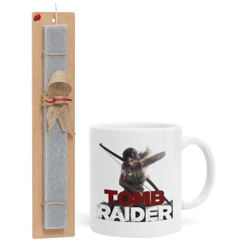 Tomb raider, Easter Set, Ceramic Cup (330ml) & Easter aromatic flat candle (30cm) (GRAY)