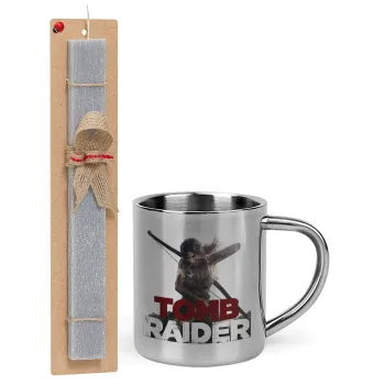 Tomb raider, Easter Set, metallic thermal cup (300ml) & Easter aromatic flat candle (30cm) (GRAY)