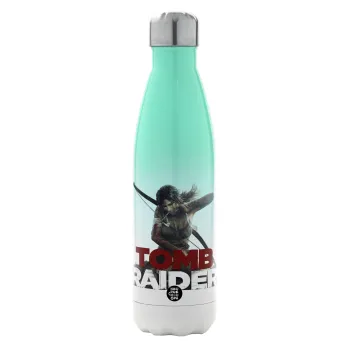 Tomb raider, Μεταλλικό παγούρι θερμός Πράσινο/Λευκό (Stainless steel), διπλού τοιχώματος, 500ml
