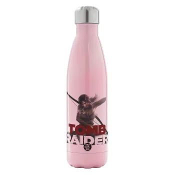 Tomb raider, Μεταλλικό παγούρι θερμός Ροζ Ιριδίζον (Stainless steel), διπλού τοιχώματος, 500ml