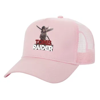 Tomb raider, Structured Trucker Children's Hat, with Mesh, PINK (100% COTTON, CHILDREN'S, UNISEX, ONE SIZE)