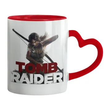 Tomb raider, Mug heart red handle, ceramic, 330ml