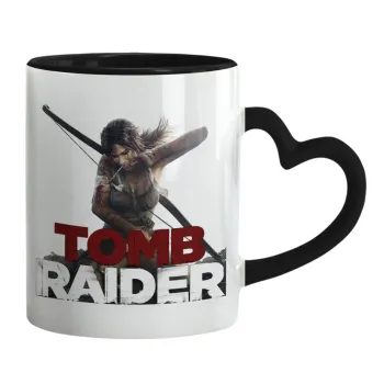 Tomb raider, Mug heart black handle, ceramic, 330ml