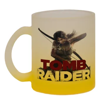 Tomb raider, Κούπα γυάλινη δίχρωμη με βάση το κίτρινο ματ, 330ml