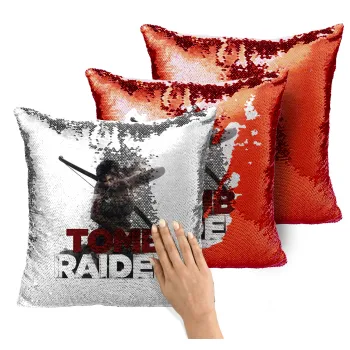 Tomb raider, Μαξιλάρι καναπέ Μαγικό Κόκκινο με πούλιες 40x40cm περιέχεται το γέμισμα