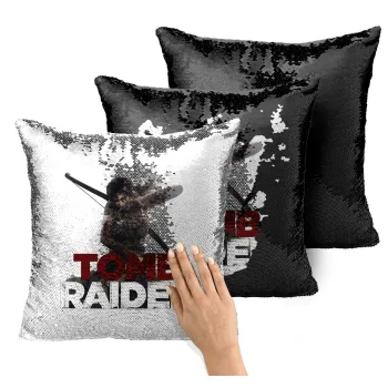Tomb raider, Μαξιλάρι καναπέ Μαγικό Μαύρο με πούλιες 40x40cm περιέχεται το γέμισμα