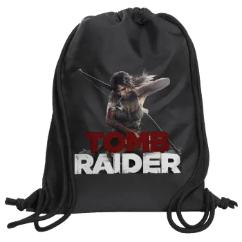 Tomb raider, Backpack pouch GYMBAG Black, with pocket (40x48cm) & thick cords