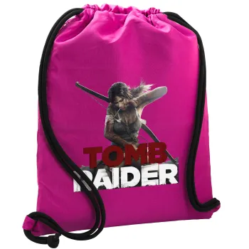 Tomb raider, Τσάντα πλάτης πουγκί GYMBAG Φούξια, με τσέπη (40x48cm) & χονδρά κορδόνια