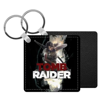 Tomb raider, Μπρελόκ Δερματίνη, τετράγωνο ΜΑΥΡΟ (5x5cm)