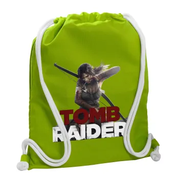 Tomb raider, Τσάντα πλάτης πουγκί GYMBAG LIME GREEN, με τσέπη (40x48cm) & χονδρά κορδόνια