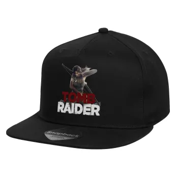 Tomb raider, Καπέλο παιδικό Flat Snapback, Μαύρο (100% ΒΑΜΒΑΚΕΡΟ, ΠΑΙΔΙΚΟ, UNISEX, ONE SIZE)