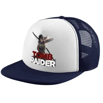 Tomb raider, Adult Soft Trucker Hat with Dark Blue/White Mesh (POLYESTER, ADULT, UNISEX, ONE SIZE)