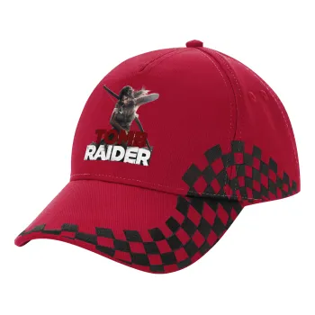 Tomb raider, Adult Cap RACING Ultimate Red/Black, (100% COTTON DRILL, ADULT, UNISEX, ONE SIZE ADULT)