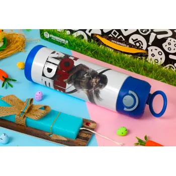 Tomb raider, Easter candle, Childrens hot water bottle, stainless steel, with safety straw, BLUE (500ml)
