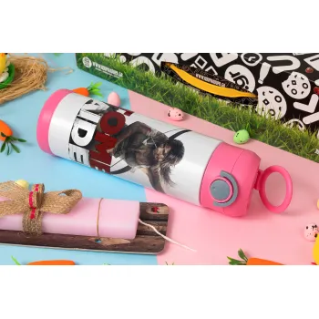 Tomb raider, Easter candle, Childrens hot water bottle, stainless steel, with safety straw, PINK (500ml)