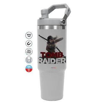 Tomb raider, ΓΚΡΙ χρώματος Θερμός Ανοξείδωτο 890ml (30oz) με χερούλι