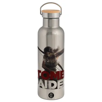 Tomb raider, Stainless steel Silver with wooden lid (bamboo), double wall, 750ml